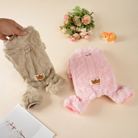 š§µ Warm Flannel Fleece Dog Jumpsuit with D-Ring for Small & Medium Dogs