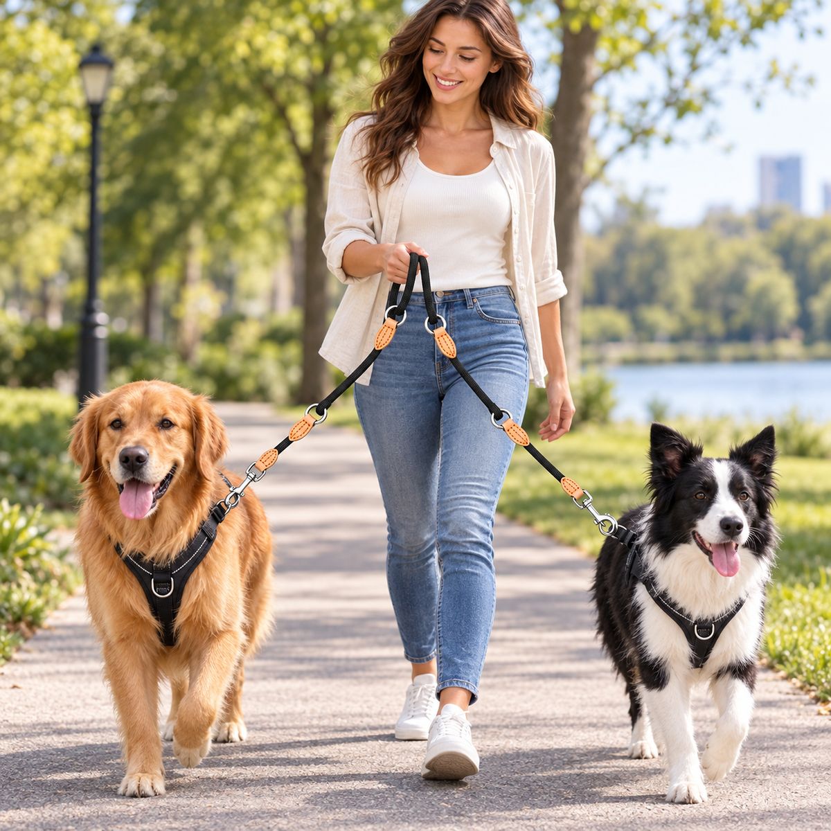 🐾 Multifunctional Hands-Free Dual Dog Leash – 2.1M