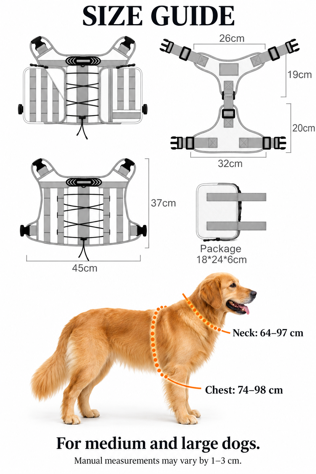 🐾Adjustable Dog Harness Backpack for Medium & Large Dogs