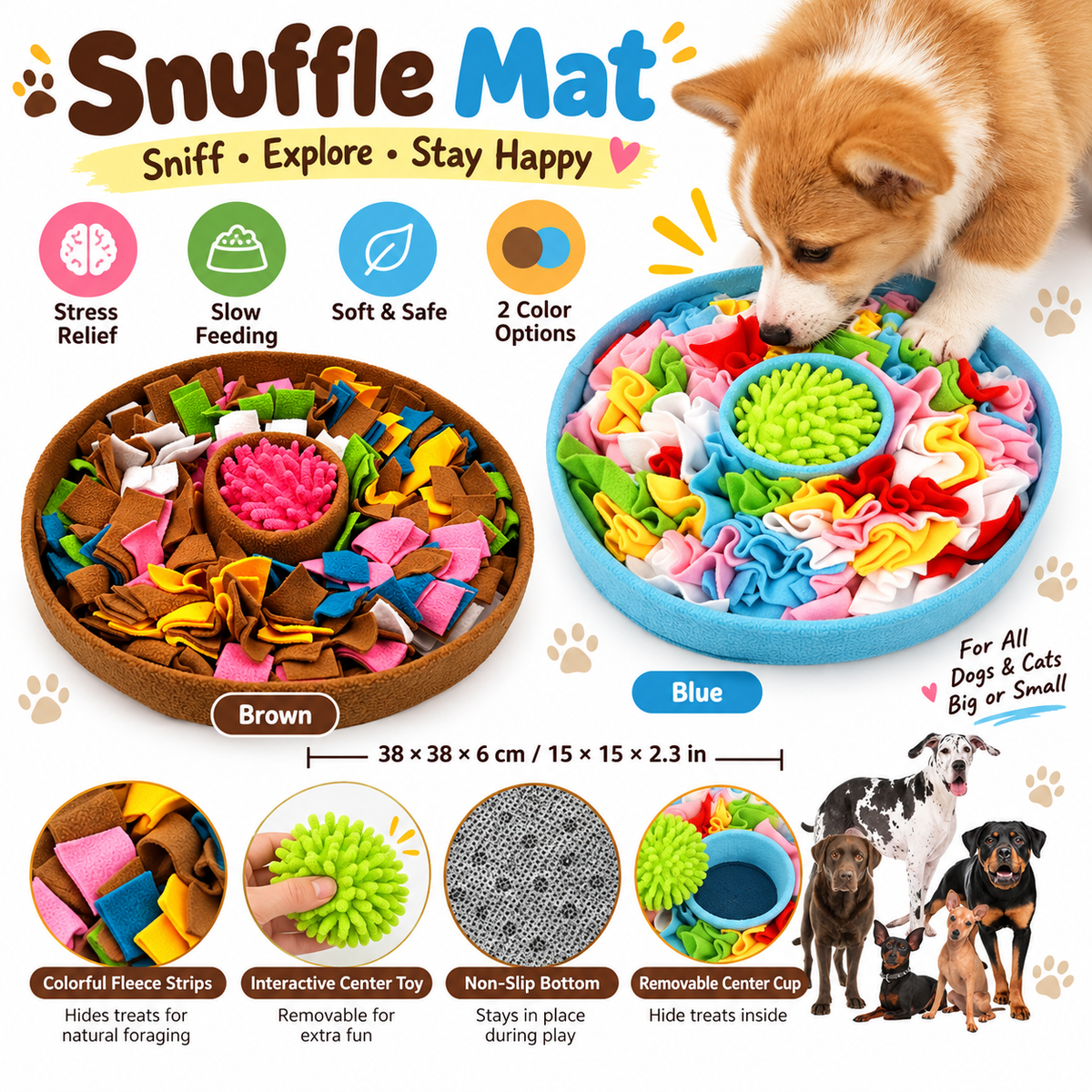 🐾Snuffle Mat & Slow Feeder Puzzle Toy for Dogs & Cats