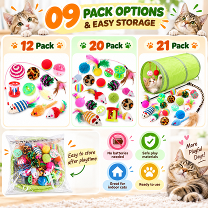 🐱 Kitten Toys Variety Pack with Cat Wand, Sisal Mouse, Bell & Ball