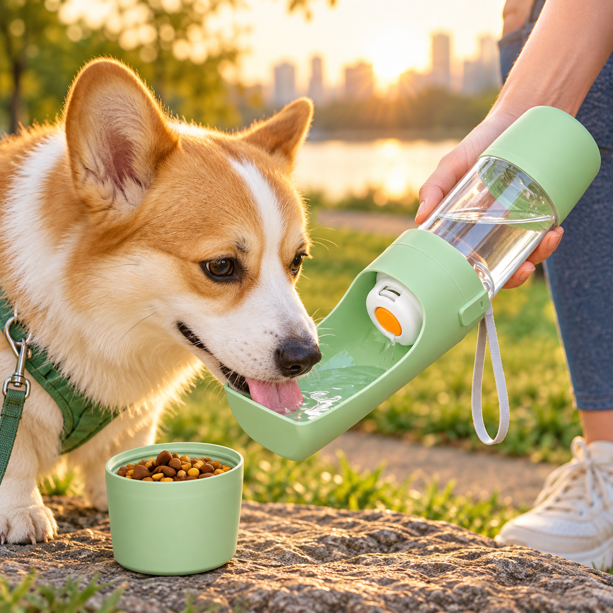 🐾 犬猫兼用 携帯用水飲みボトル 給餌器一体型