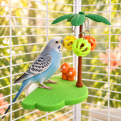 🐦 Tropical Bird Perch Platform with Bell & Ball Interactive Toy