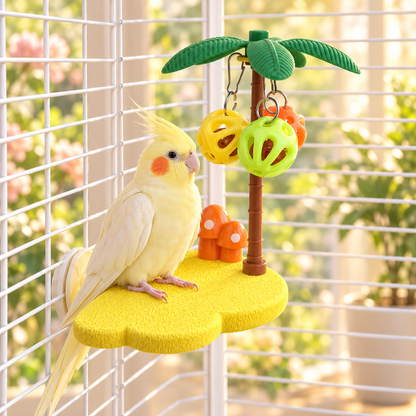 🐦 Tropical Bird Perch Platform with Bell & Ball Interactive Toy