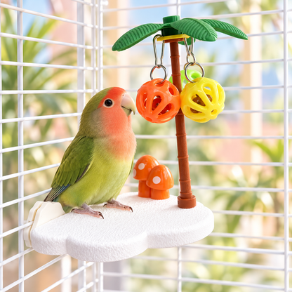 🐦 Tropical Bird Perch Platform with Bell & Ball Interactive Toy