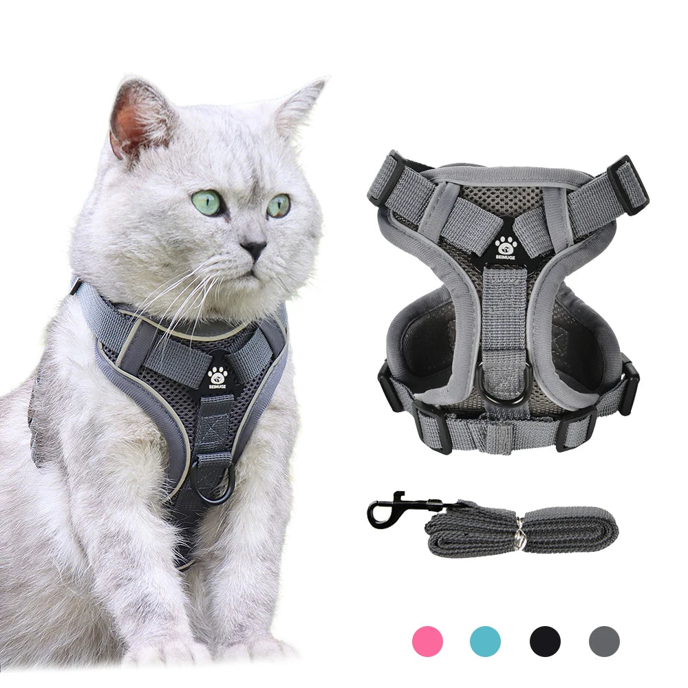 🐾 Reflective Adjustable Cat Harness & Leash Set for Outdoor Walking