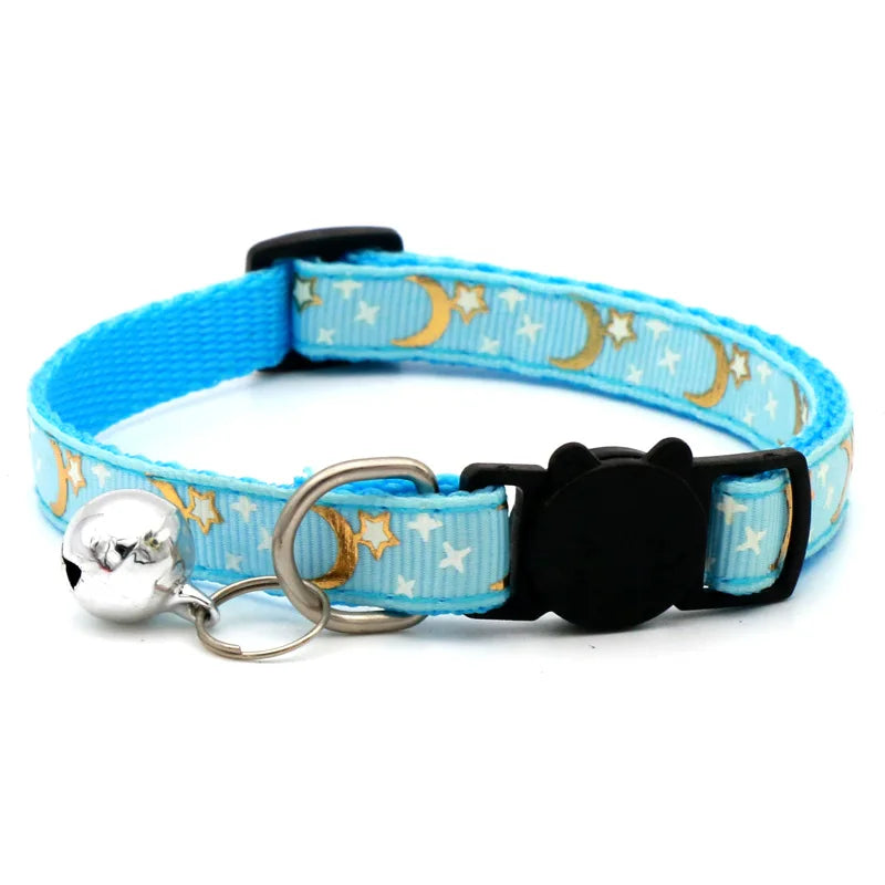 🐱 Adjustable Star & Moon Cat Collar with Bell for Cats & Kittens