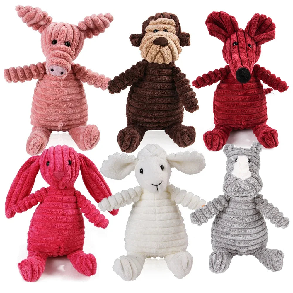 🐾 Corduroy Plush Squeaky Animal Dog Toy for Large Dogs