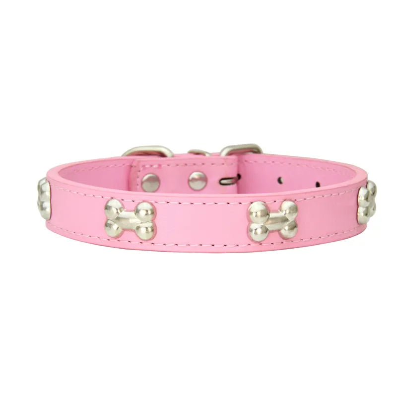 🐾 Durable Bone-Design Leather Pet Collar for Small & Large Dogs