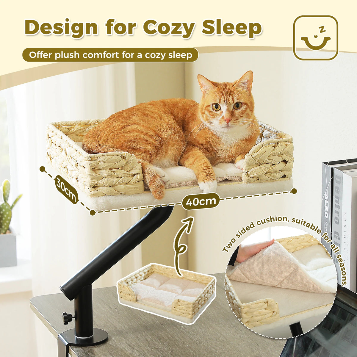 🐱 360° Rotatable Cat Desk Bed with Adjustable Hammock Basket – Soft Indoor Cat Bed