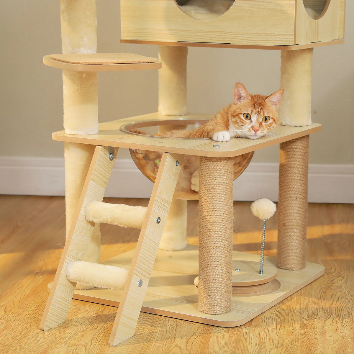 🐱 Multi-Level Wooden Cat Tree with Scratching Posts, Spacious Condo, Hammock & Top Perch