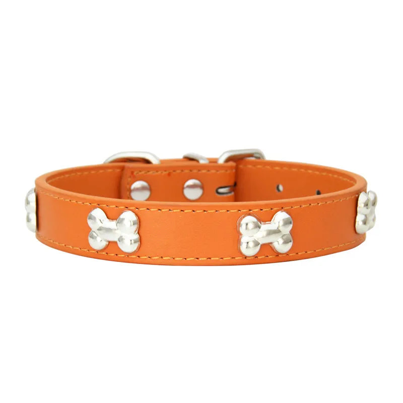 🐾 Durable Bone-Design Leather Pet Collar for Small & Large Dogs