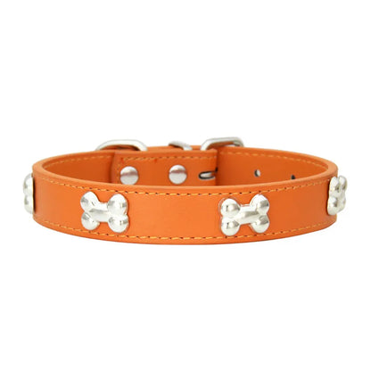 🐾 Durable Bone-Design Leather Pet Collar for Small & Large Dogs
