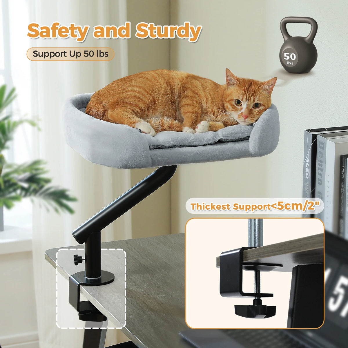🐱 360° Rotatable Cat Desk Bed with Adjustable Hammock Basket – Soft Indoor Cat Bed