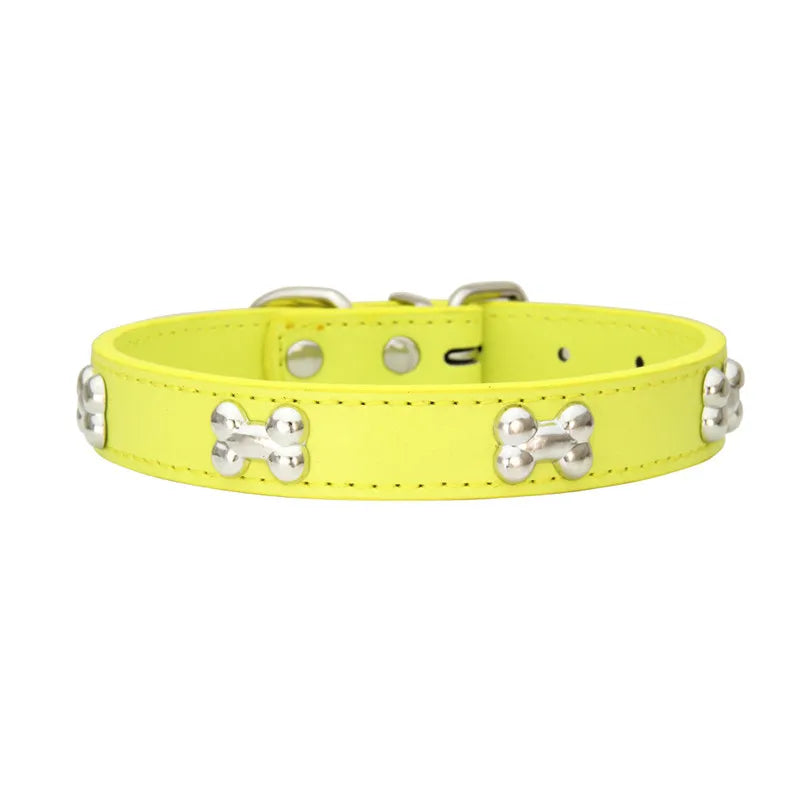 🐾 Durable Bone-Design Leather Pet Collar for Small & Large Dogs
