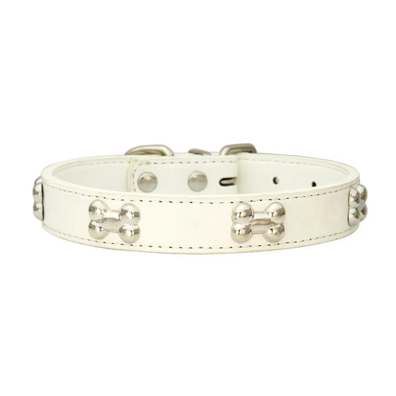 🐾 Durable Bone-Design Leather Pet Collar for Small & Large Dogs