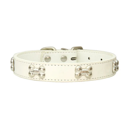 🐾 Durable Bone-Design Leather Pet Collar for Small & Large Dogs