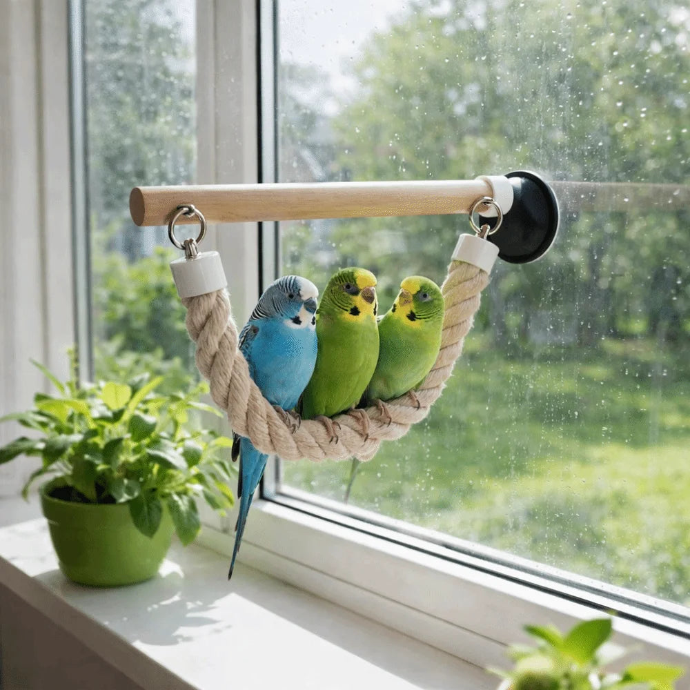 🐦 Suction Cup Parrot Climbing Perch & Hanging Bird Ladder Swing