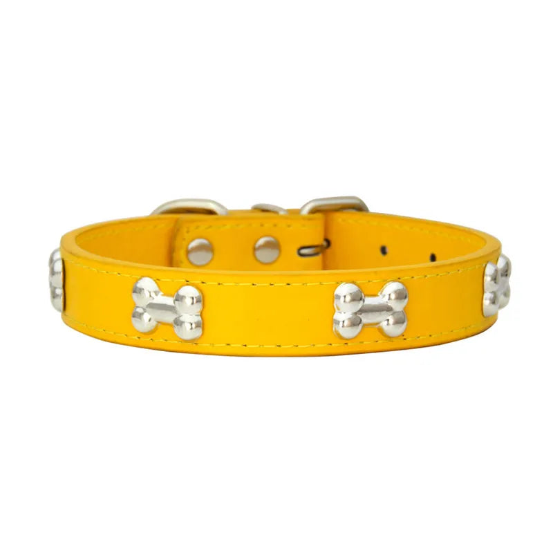 🐾 Durable Bone-Design Leather Pet Collar for Small & Large Dogs