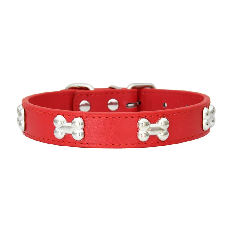 🐾 Durable Bone-Design Leather Pet Collar for Small & Large Dogs