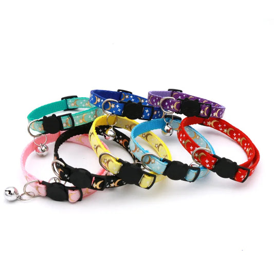 🐱 Adjustable Star & Moon Cat Collar with Bell for Cats & Kittens