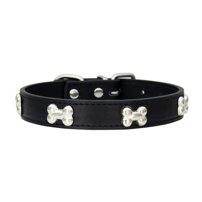 🐾 Durable Bone-Design Leather Pet Collar for Small & Large Dogs