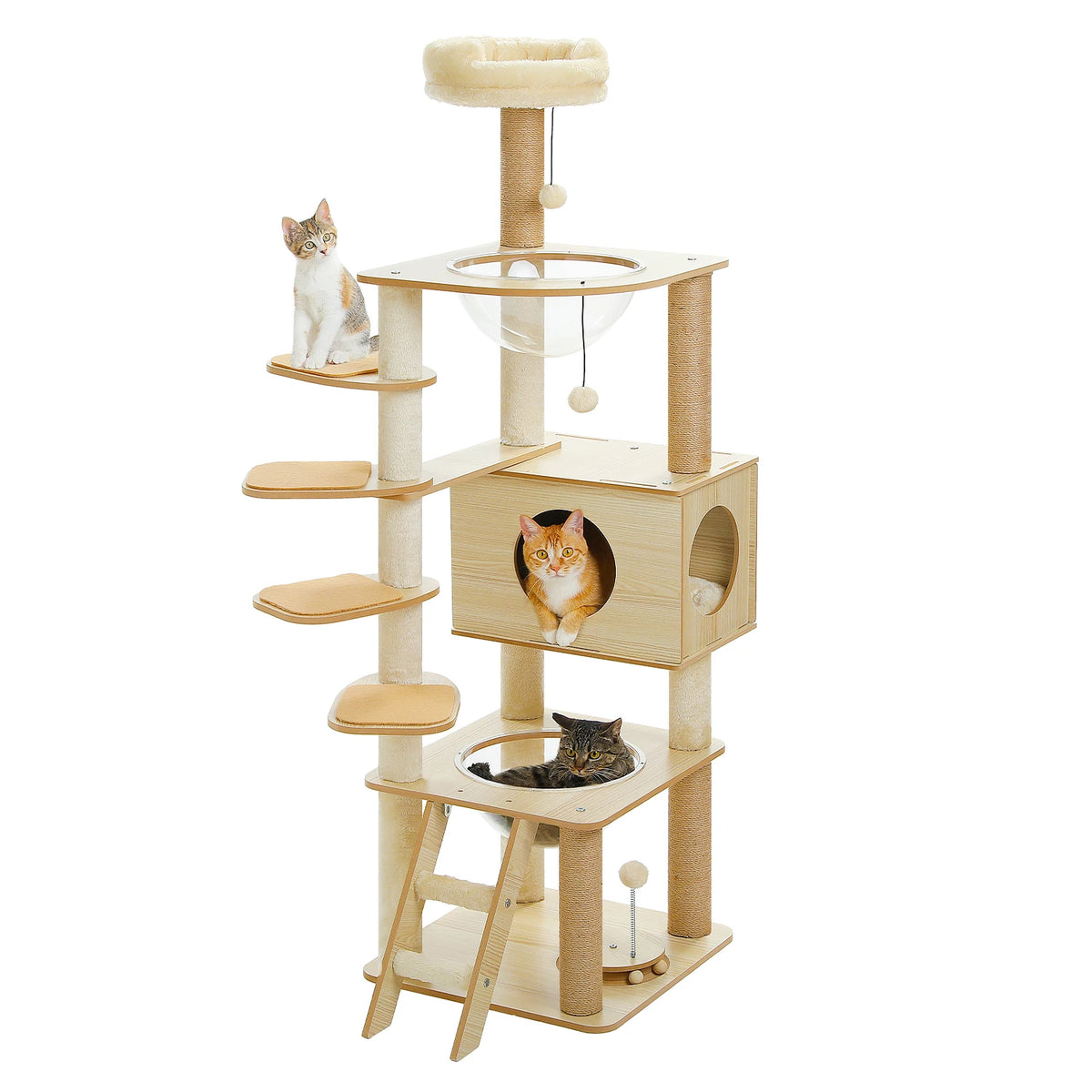 🐱 Multi-Level Wooden Cat Tree with Scratching Posts, Spacious Condo, Hammock & Top Perch