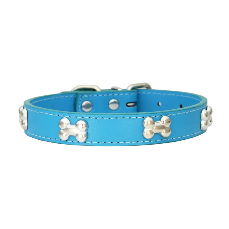 🐾 Durable Bone-Design Leather Pet Collar for Small & Large Dogs