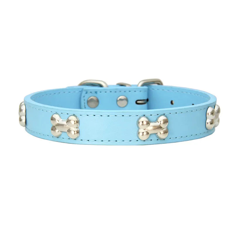🐾 Durable Bone-Design Leather Pet Collar for Small & Large Dogs