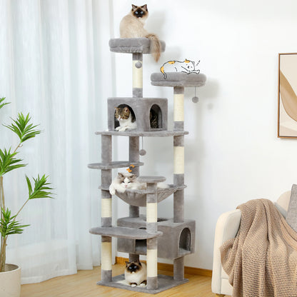 🐱 Large Multi-Level Cat Tree with Scratching Posts, Hammock, Perches & Condos