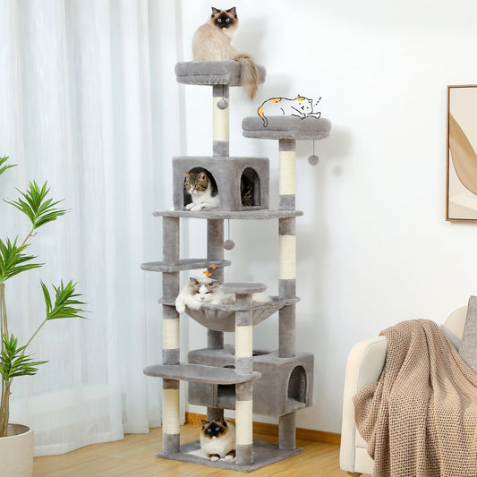 🐱 Large Multi-Level Cat Tree with Scratching Posts, Hammock, Perches & Condos