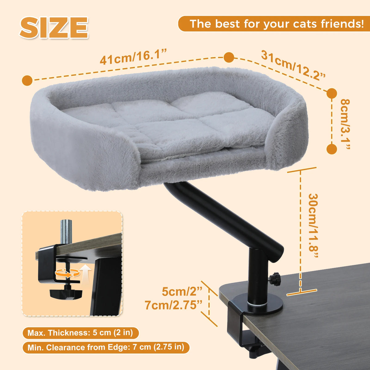 🐱 360° Rotatable Cat Desk Bed with Adjustable Hammock Basket – Soft Indoor Cat Bed