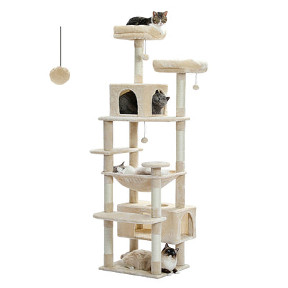 🐱 Large Multi-Level Cat Tree with Scratching Posts, Hammock, Perches & Condos