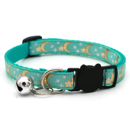 🐱 Adjustable Star & Moon Cat Collar with Bell for Cats & Kittens
