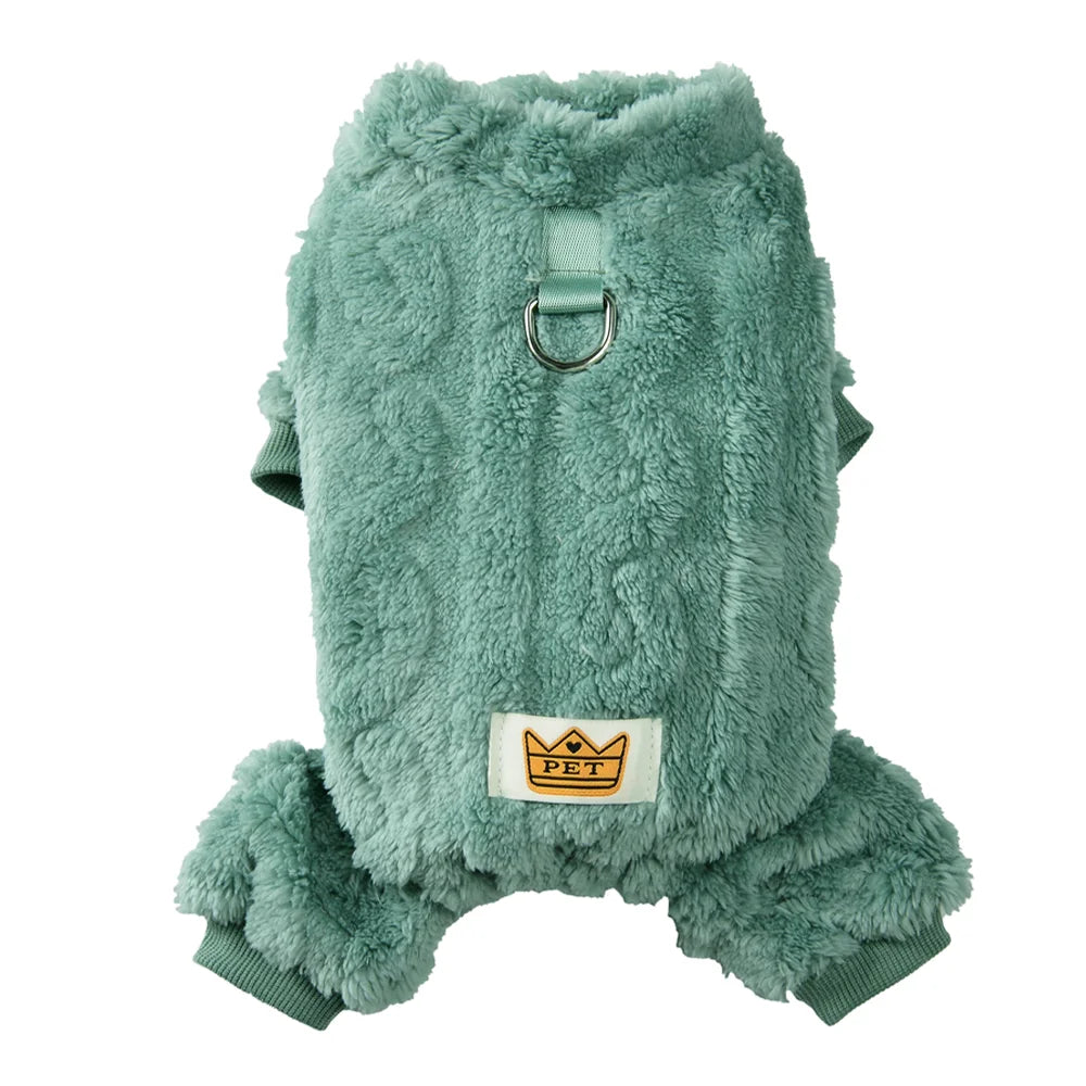 🧵 Warm Flannel Fleece Dog Jumpsuit with D-Ring for Small & Medium Dogs