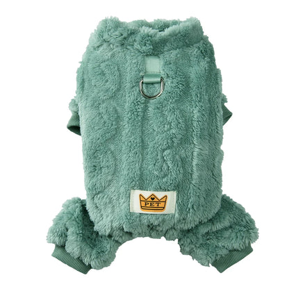 🧵 Warm Flannel Fleece Dog Jumpsuit with D-Ring for Small & Medium Dogs