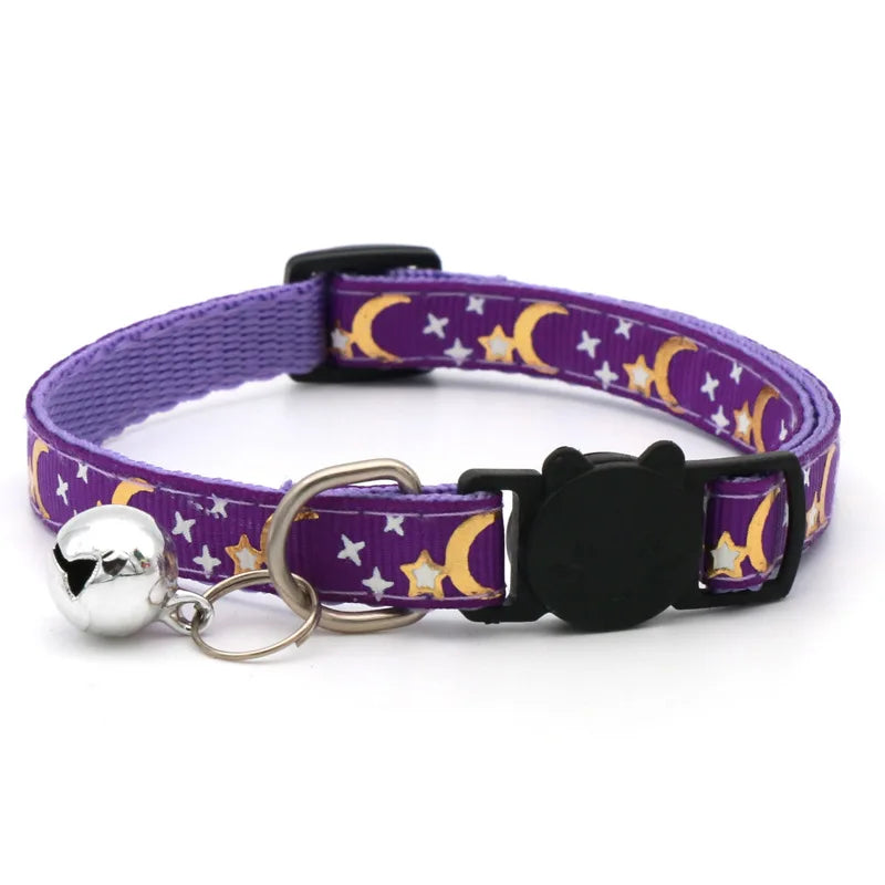 🐱 Adjustable Star & Moon Cat Collar with Bell for Cats & Kittens