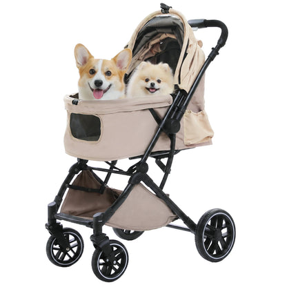 🐾 Foldable Pet Stroller for Small & Medium Dogs and Cats – Reversible Handle, Storage Basket & Safety Tether
