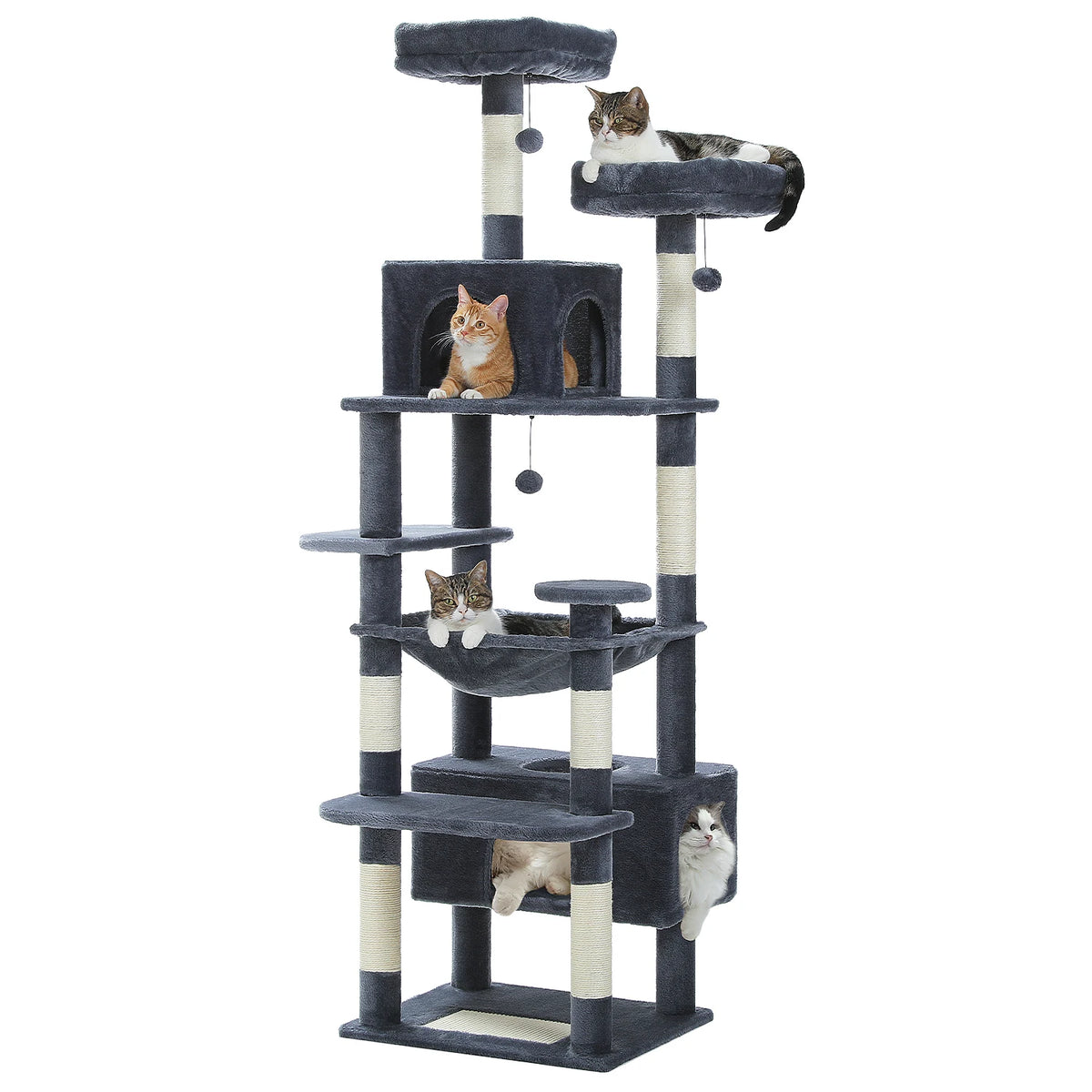 🐱 Large Multi-Level Cat Tree with Scratching Posts, Hammock, Perches & Condos