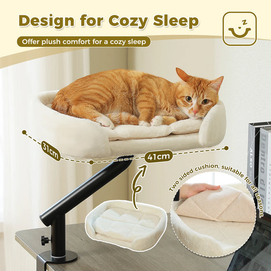 🐱 360° Rotatable Cat Desk Bed with Adjustable Hammock Basket – Soft Indoor Cat Bed