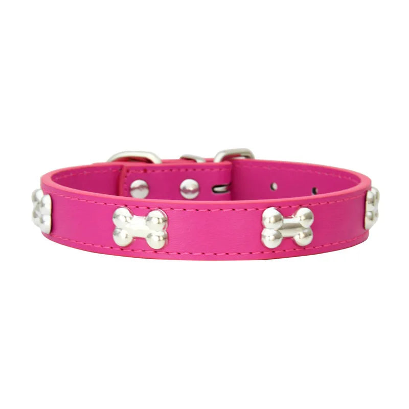 🐾 Durable Bone-Design Leather Pet Collar for Small & Large Dogs