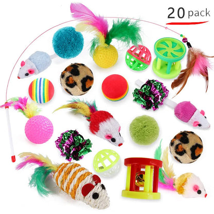 🐱 Kitten Toys Variety Pack with Cat Wand, Sisal Mouse, Bell & Ball