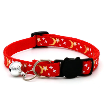 🐱 Adjustable Star & Moon Cat Collar with Bell for Cats & Kittens