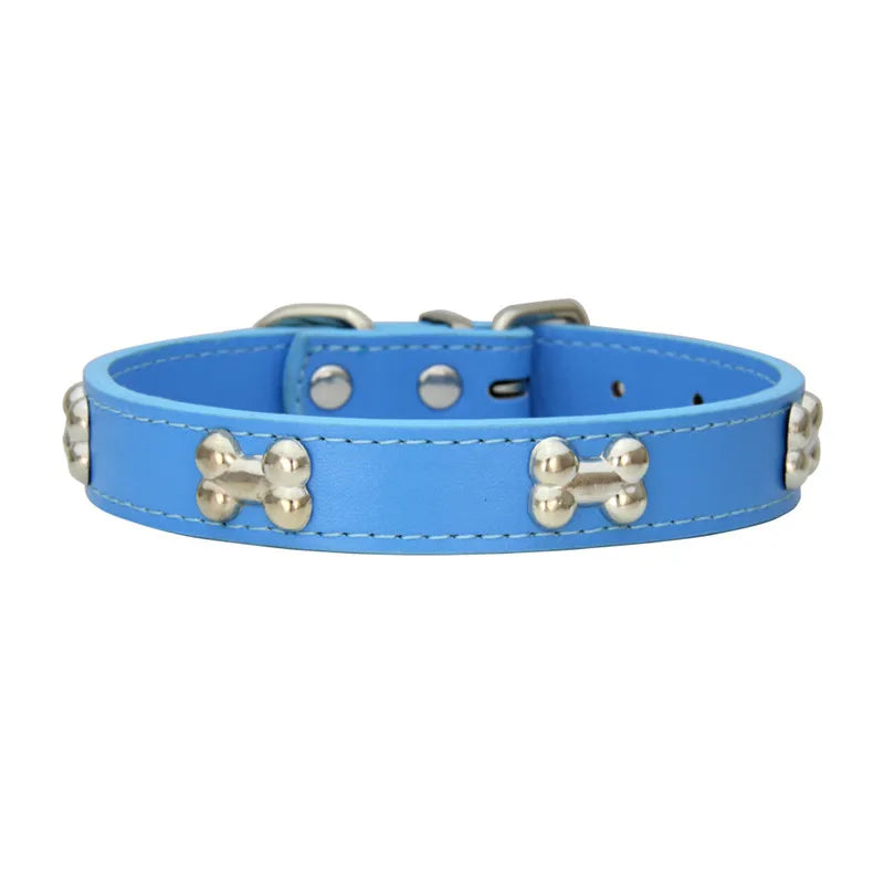 🐾 Durable Bone-Design Leather Pet Collar for Small & Large Dogs