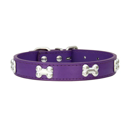 🐾 Durable Bone-Design Leather Pet Collar for Small & Large Dogs