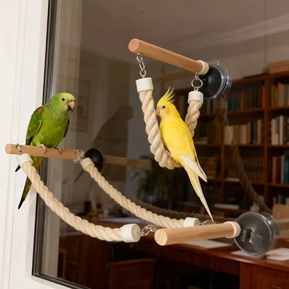 🐦 Suction Cup Parrot Climbing Perch & Hanging Bird Ladder Swing