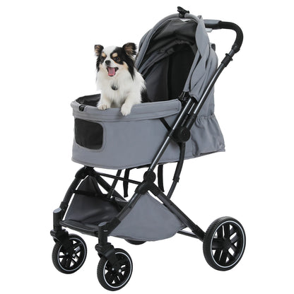 🐾 Foldable Pet Stroller for Small & Medium Dogs and Cats – Reversible Handle, Storage Basket & Safety Tether