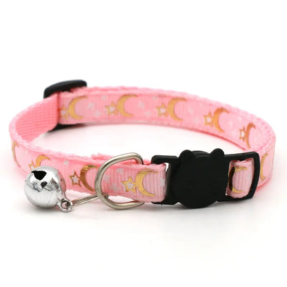 🐱 Adjustable Star & Moon Cat Collar with Bell for Cats & Kittens