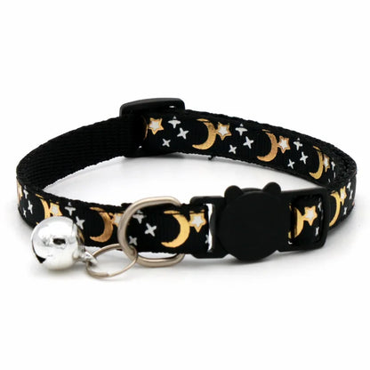 🐱 Adjustable Star & Moon Cat Collar with Bell for Cats & Kittens