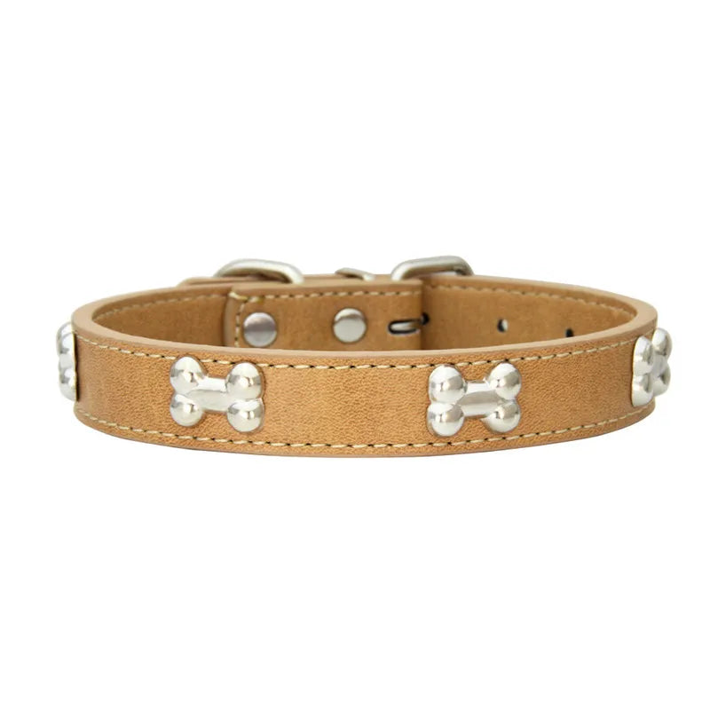 🐾 Durable Bone-Design Leather Pet Collar for Small & Large Dogs